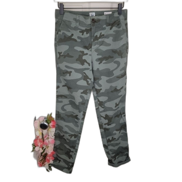 Gap Girlfriend chino ankle pants camo print size 00 - Picture 2 of 8